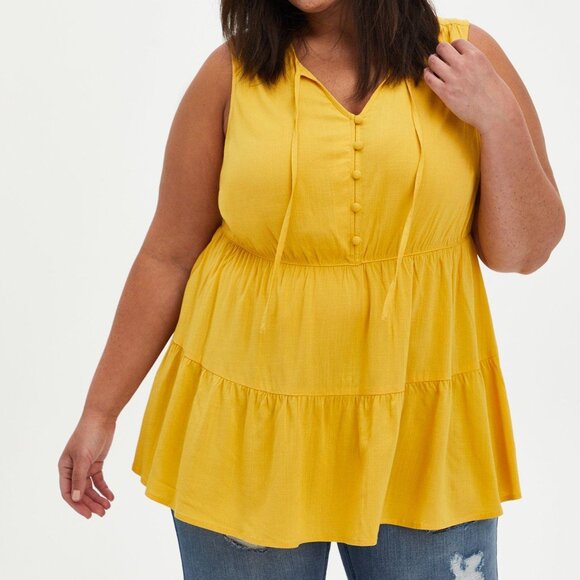Torrid yellow button front tiered tank top - Picture 1 of 11